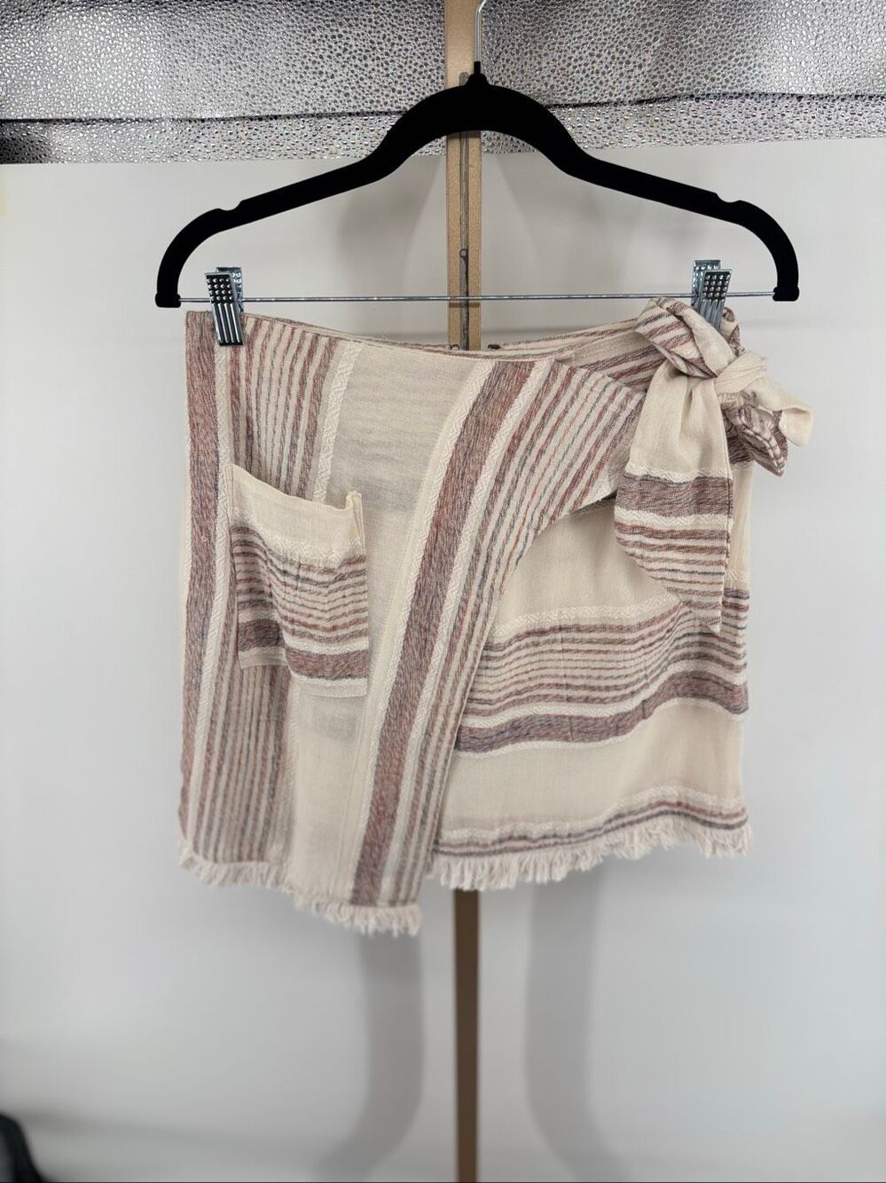 Anthropologie Holding Horses Avery Stripe Fringe Faux Wrap Skirt Size 2 NWT